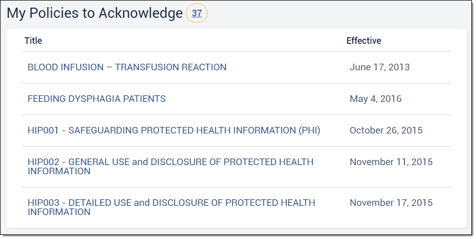 Policy acknowledgment report