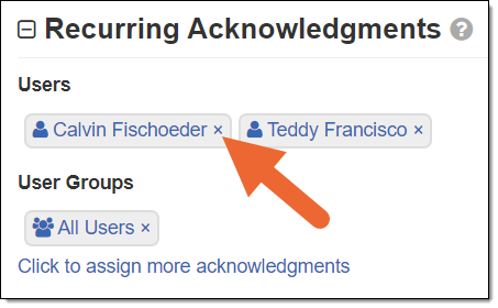 Expanded recurring acknowledgments section listing two users and a user group