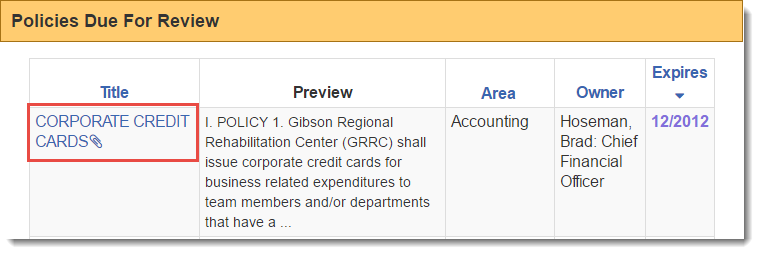Full policies due for review report