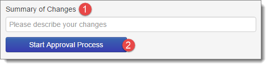 Summary of changes field and start approval button