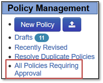 Policy management section of the home tab