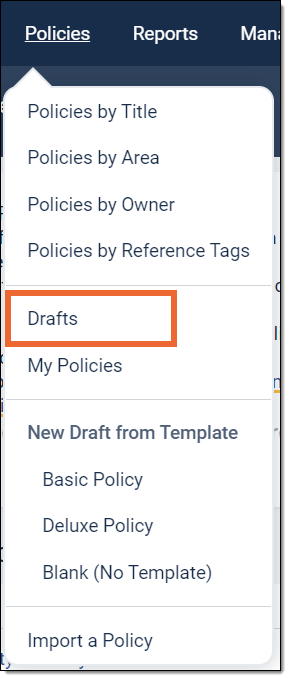 Policy navigation sub-menu