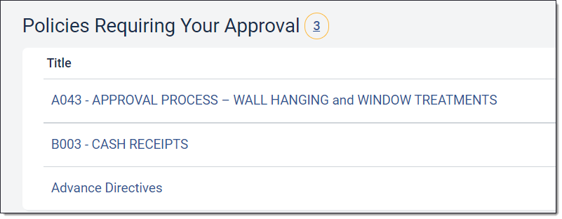 Home page requiring approval report