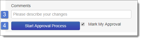 Comment box marked 3; approval button marked 4