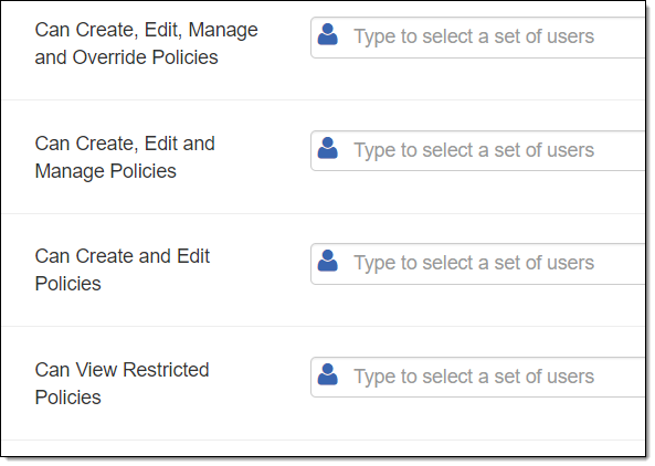 Area settings permissions section