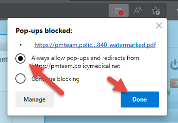 Allowing Pop-ups from PM