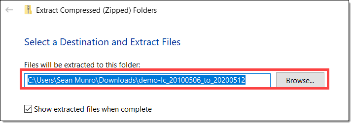Extract Compressed Folders dialogue