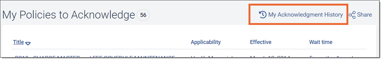 My Acknowledgment History link