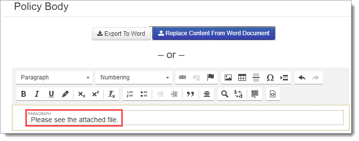 Policy content saying