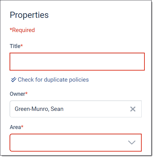 Policy title field and others in the PolicyStat Editor