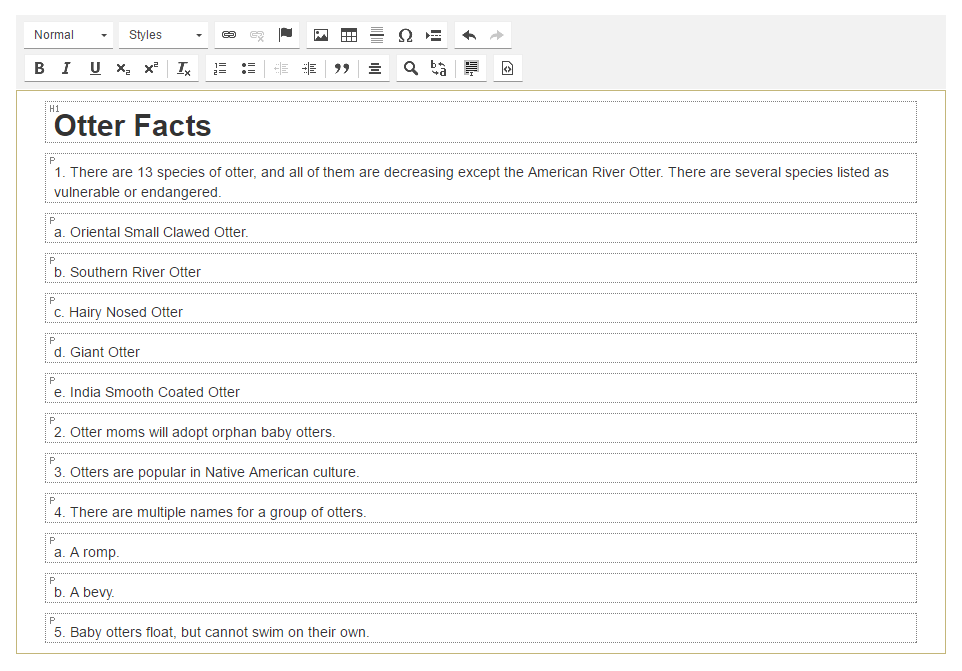 otter facts each in their own paragraph box