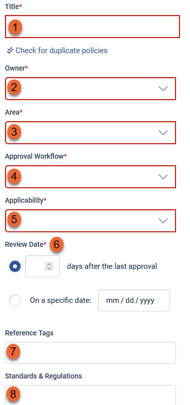 All fields on the policy properties tab