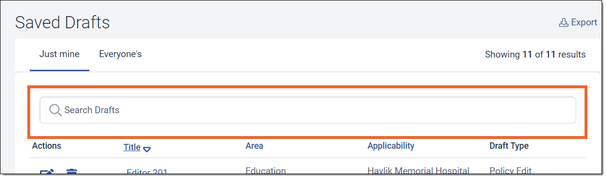 Draft search field