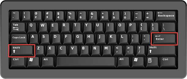 shift and enter keys highlighted on a keyboard