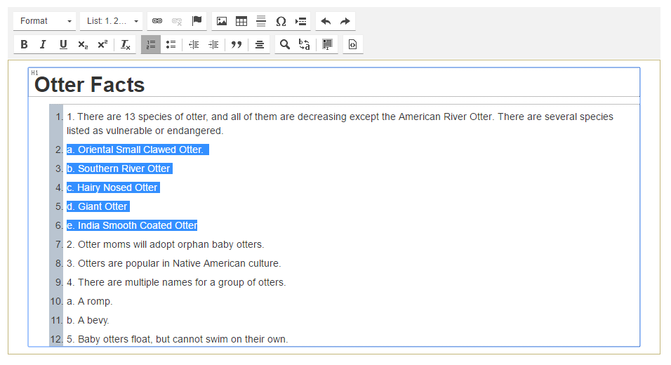 five items in the otter facts list highlighted