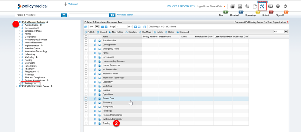document tree with sample folders