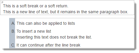 Example of a soft break staying within the same paragraph box.