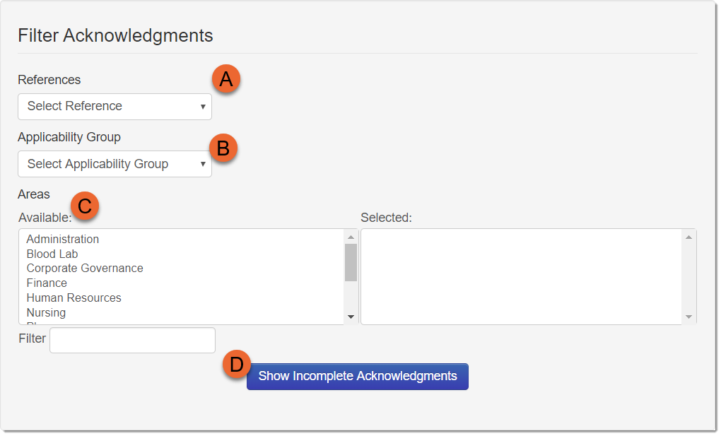 Acknowledgments filter form