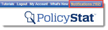 PolicyStat home page displaying unread notifications