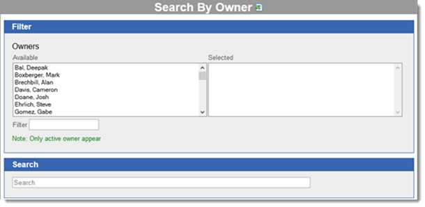 Search by owner filter options