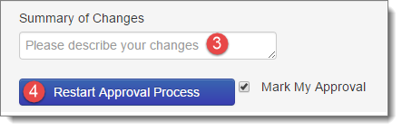Summary of changes field and restart approval button