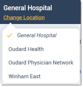 Change location menu with General Hospital selected